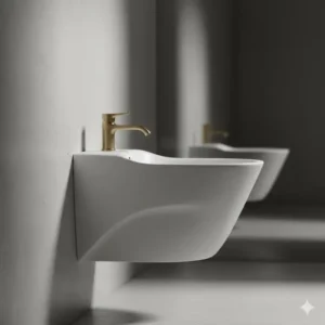 Close-up of a sculptural designer bidet artistic modern look showcasing its unique shape.