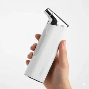 Close-up view of the ergonomic, sleek design of a portable cordless bidet for comfortable handling.