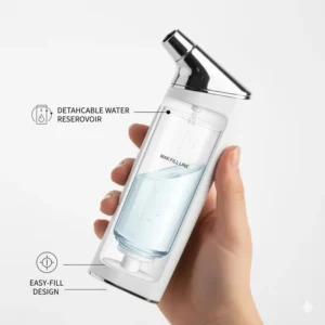 A cutaway view of the easy-to-fill, detachable water reservoir of the cordless bidet device.