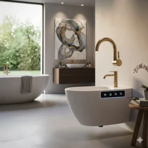 An elegant faucet designed for a designer bidet artistic modern look.