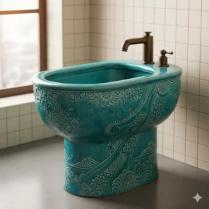 A custom ceramic bidet with unique texture and color, a true example of an artistic bidet for exclusive bathrooms.