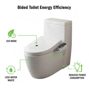 Iconographic representation of the energy-saving mode on a toilet with warm water bidet, highlighting eco-friendliness.