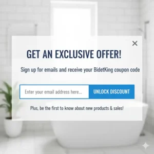 A pop-up encouraging email signup to receive an exclusive welcome discount or BidetKing coupon code.