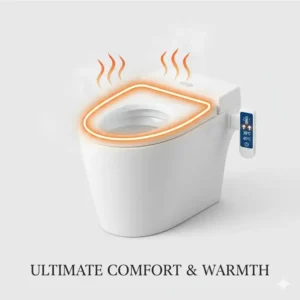 Illustration showing the adjustable warmth levels of a bidet heated seat for user comfort.