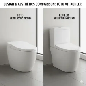 A visual representation contrasting the design, bowl shape, and overall aesthetics of toto vs kohler bidet toilets models.
