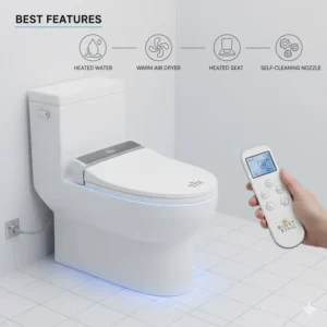 Close-up of a top-selling smart bidet seat model that can be purchased with a bidet king discount code.