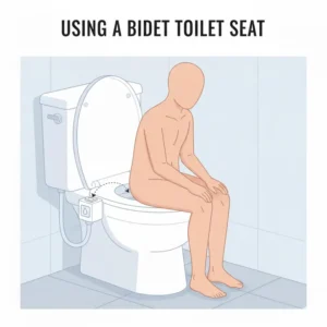 Diagram showing how to operate and use the controls on a modern electronic toilet seat, focusing on bum gun vs bidet functionality.