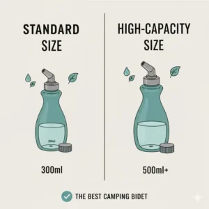 A view of a large, high-capacity portable bottle (at least 500ml), emphasizing its sufficient water volume for a thorough clean, making it the best camping bidet for longer trips.