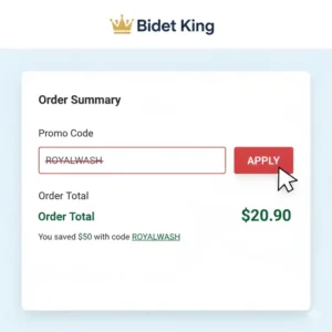 A screenshot showing the exact coupon entry field for entering your valid bidet king discount code during the checkout process.