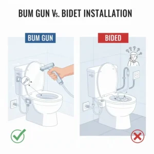 Graphic detailing the difficulty and tools required for the installation process of bum gun vs bidet units.