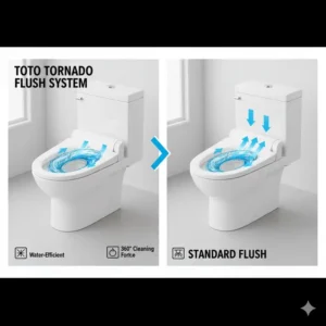 A diagram explaining the powerful flushing technology used in toto vs kohler bidet toilets for effective waste removal.
