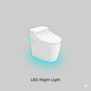 Illustration of a bidet heated seat with an integrated LED night light for dark bathrooms.