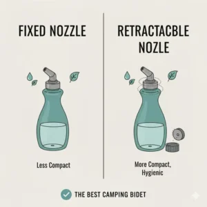 A close-up shot of a soft-squeeze bottle featuring a convenient, retractable nozzle and a dust cap for sanitary storage, a key feature of the best camping bidet models.