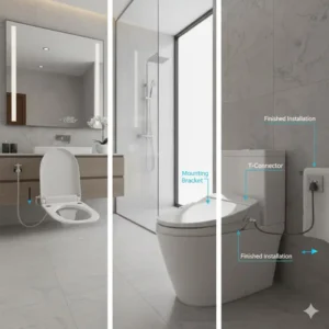 Diagram of a professional installation process for a bidet seat dryer.