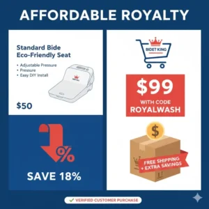 A comparison graphic highlighting savings when using the bidet king discount code on an affordable bidet model.