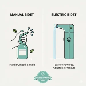 A modern, battery-powered electric bidet with adjustable pressure settings, ideal for RVing or car camping, considered one of the best camping bidet options.