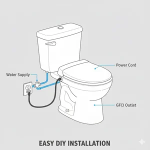 Step-by-step guide showing how to connect an electric bidet heated unit to a power outlet.