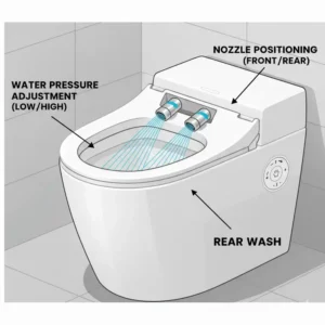 Illustration 6: User interface showing water pressure adjustments for a bidet toilet with dryer and heated seat.