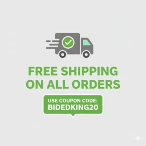 Icon showing a delivery truck next to text promoting free shipping, often combined with a bidet king coupon code.