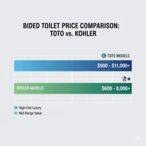 A chart visualizing the typical price range and value differences when comparing toto vs kohler bidet toilets models.