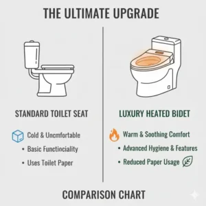 A comparison chart showing the benefits of using a bidet heated seat versus a regular seat.