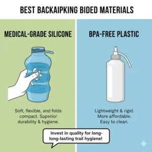 Close-up of the durable, medical-grade silicone or plastic material used to make the best backpacking bidet for long-term use.