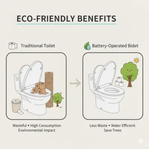 Infographic explaining the environmental paper-saving benefits of using a battery operated bidet toilet seat.