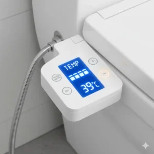 A digital display showing the temperature settings for the bidet attachment dryer functions.