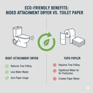 Graphic showing how using a bidet attachment dryer helps reduce toilet paper waste.