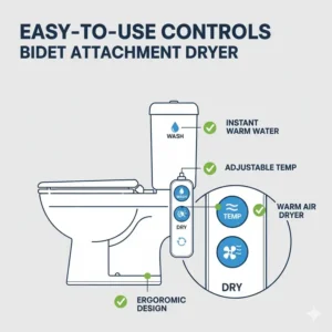User interface illustration focusing on the bidet attachment dryer control knobs.