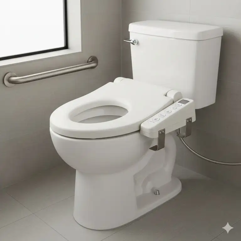A luxury heavy-duty bariatric bidet installed on a reinforced toilet with an accessible side control panel.