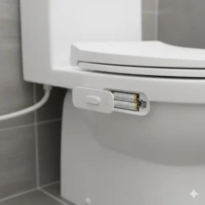 Close-up of the easy-to-access battery housing on a battery operated bidet seat.