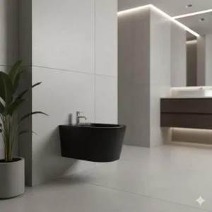 Minimalist wall-mounted black bidet with a floating design for a contemporary bathroom.