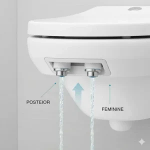 Technical diagram of the dual washing nozzles on a battery operated bidet seat.