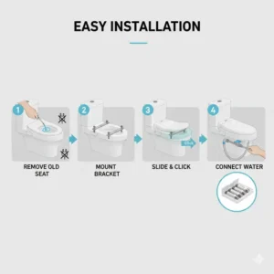 An illustration showing that no electrical outlet is needed for a battery powered bidet seat.