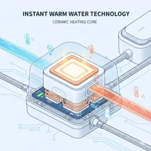 An internal view of the heating core technology inside a self heating bidet for instant warm water