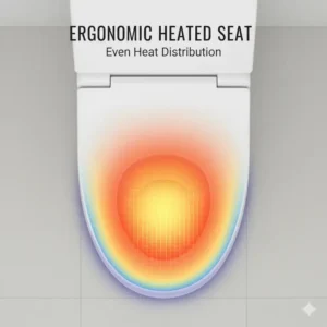 Top-down view showing the thermal heat distribution and comfort of a self heating bidet seat