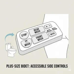 Close-up view of the easy-to-access side control panel on a high-quality bidet for fat people.