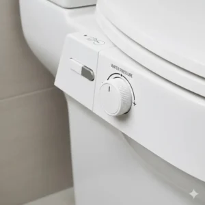 Detailed view of the side control panel for water pressure on a battery operated bidet seat.