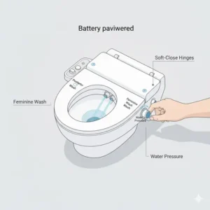 The side control panel illustration for adjusting water pressure on a battery bidet toilet seat.