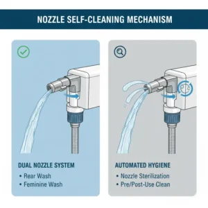 Technical drawing of the dual self-cleaning nozzles found on a high-quality heated bidet attachment for toilet.