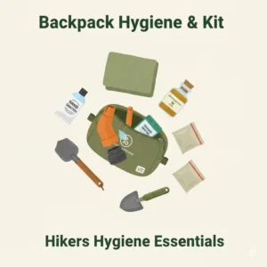 A compact hiking hygiene kit featuring a hikers bidet, biodegradable soap, and a small towel.