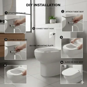 Simple DIY installation steps for a homeowner setting up a battery operated bidet seat.