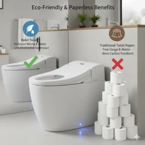 Eco-friendly features and paper-saving benefits of using a bidet toilet with remote.