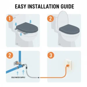 A step-by-step diagram showing the water connection and electrical setup for a self heating bidet.