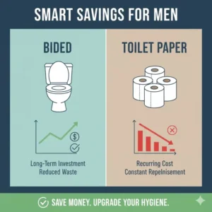 Financial chart demonstrating long-term cost savings of switching to a bidet for men.