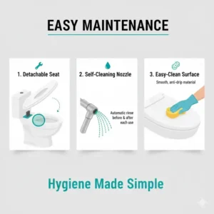 Illustration demonstrating the quiet soft-close lid feature of a battery powered bidet seat.