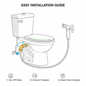 Detailed installation guide showing how to connect a diaper sprayer for cloth diapers.