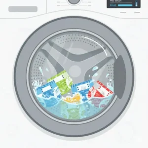 An illustration showing the initial cold rinse cycle in a cloth diaper washer for pre-cleaning.
