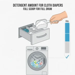 Graphic showing the correct amount of detergent to add to your cloth diaper washer for a full load.